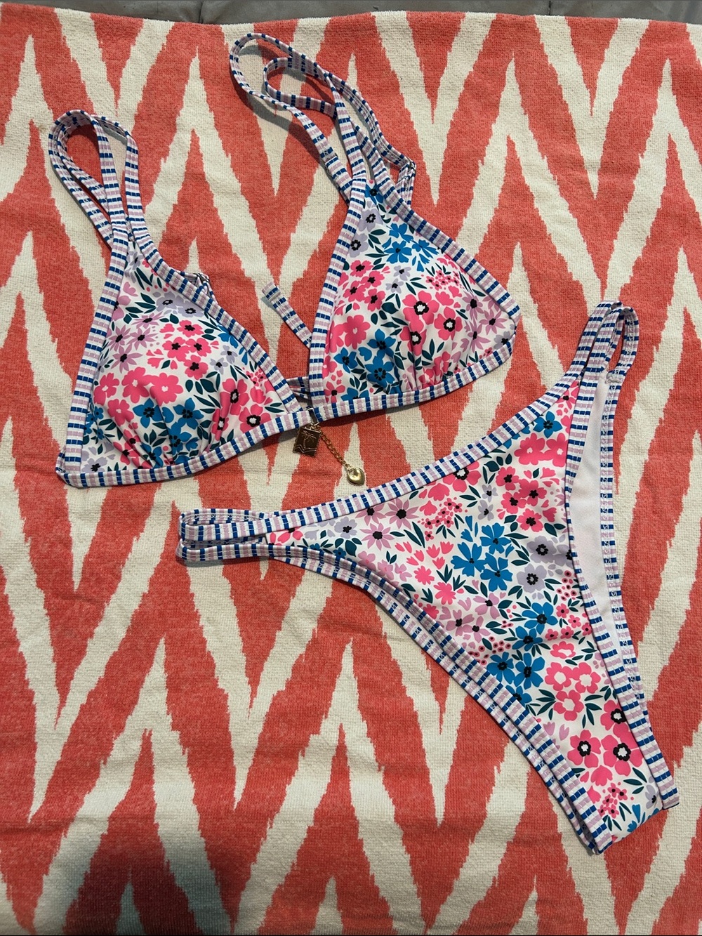 Floral Triangle Bikini Set in Pink & Blue